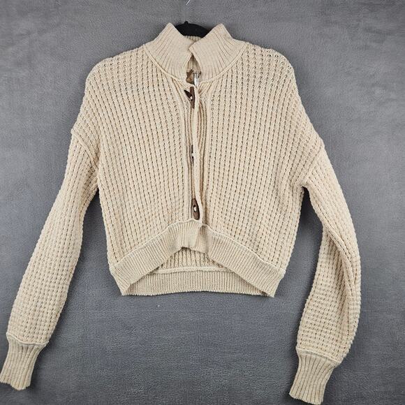 Free People Sweaters - Free People Chunky Knit Cropped Cardigan Toggle Sweater Boho Cottagecore XS